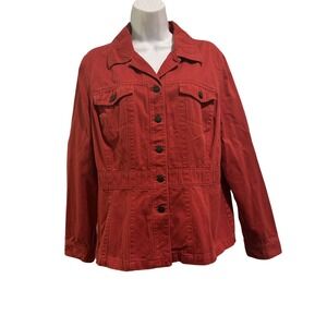 First Issue By Liz Claiborne Red Button Front Cotton Jacket Women's Size Large
